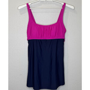 Sweet‎ Escape One Piece Swimsuit Size 14 Blue Pink Built In Bra Swim Skirt